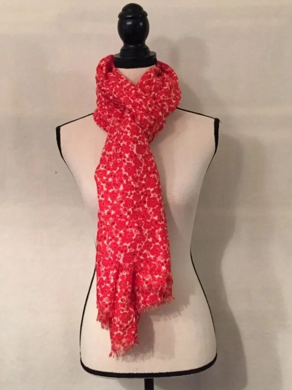 Old Navy red & white floral poppy oversized oblong scarf